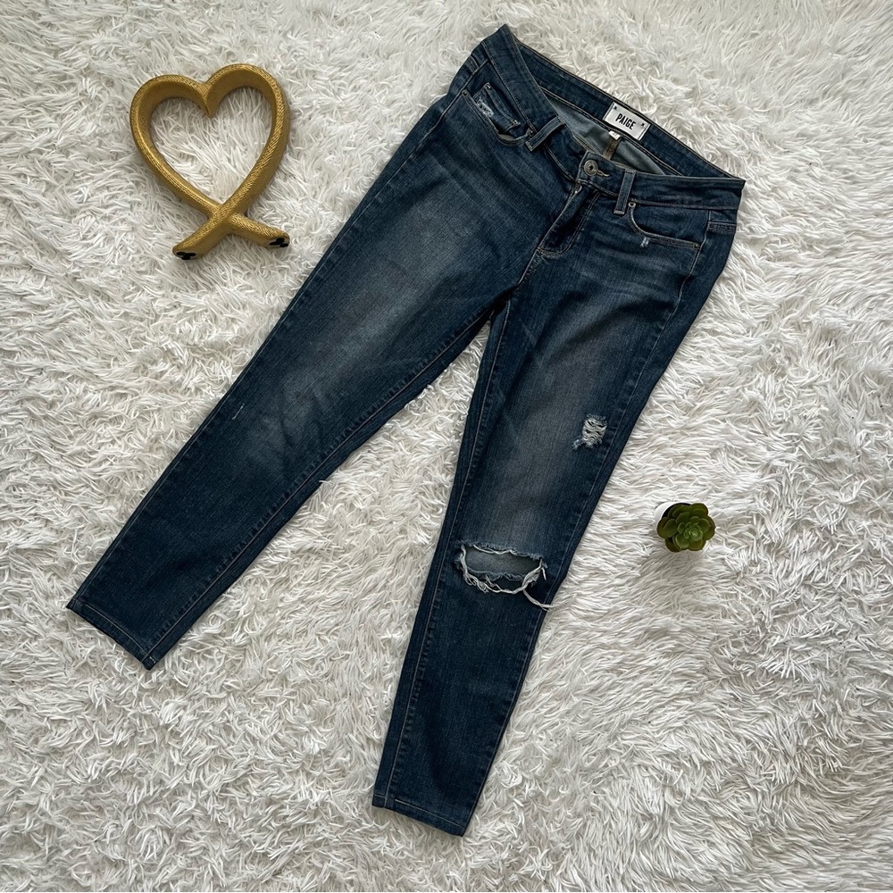 PAIGE Dark Blue Distressed Skinny Jeans